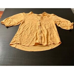 Democracy Embroidered Button Front Top Blouse Womens‎ Small S Yellow